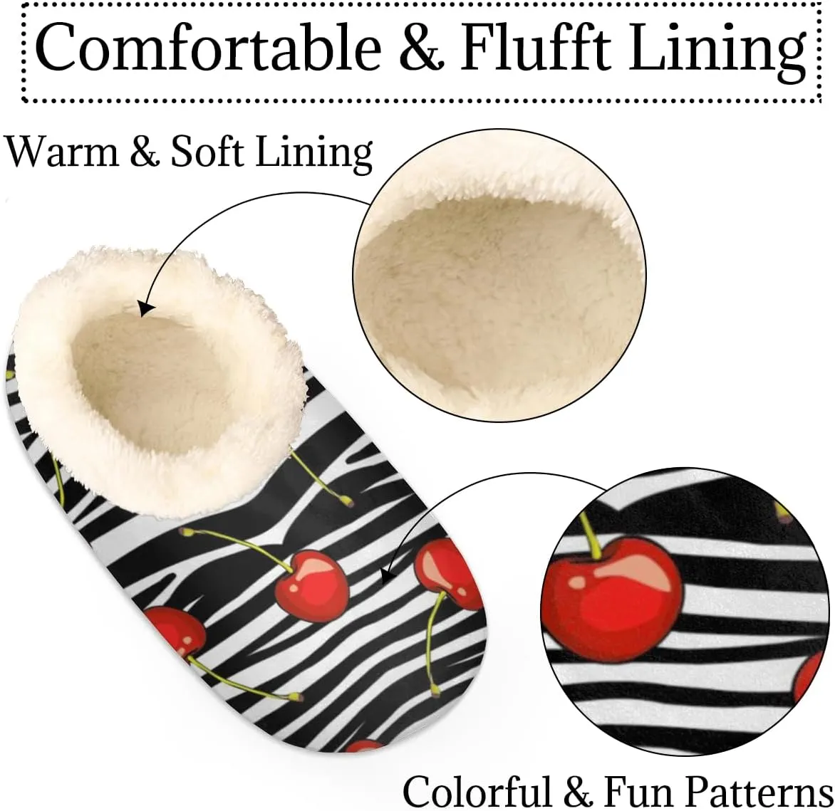 Cherry Stripe Pattern Women's Slippers, Fruit Soft Cozy Plush Lined House Slipper Shoes Indoor Non-Slip Slippers for Women Girls Boys Teenager