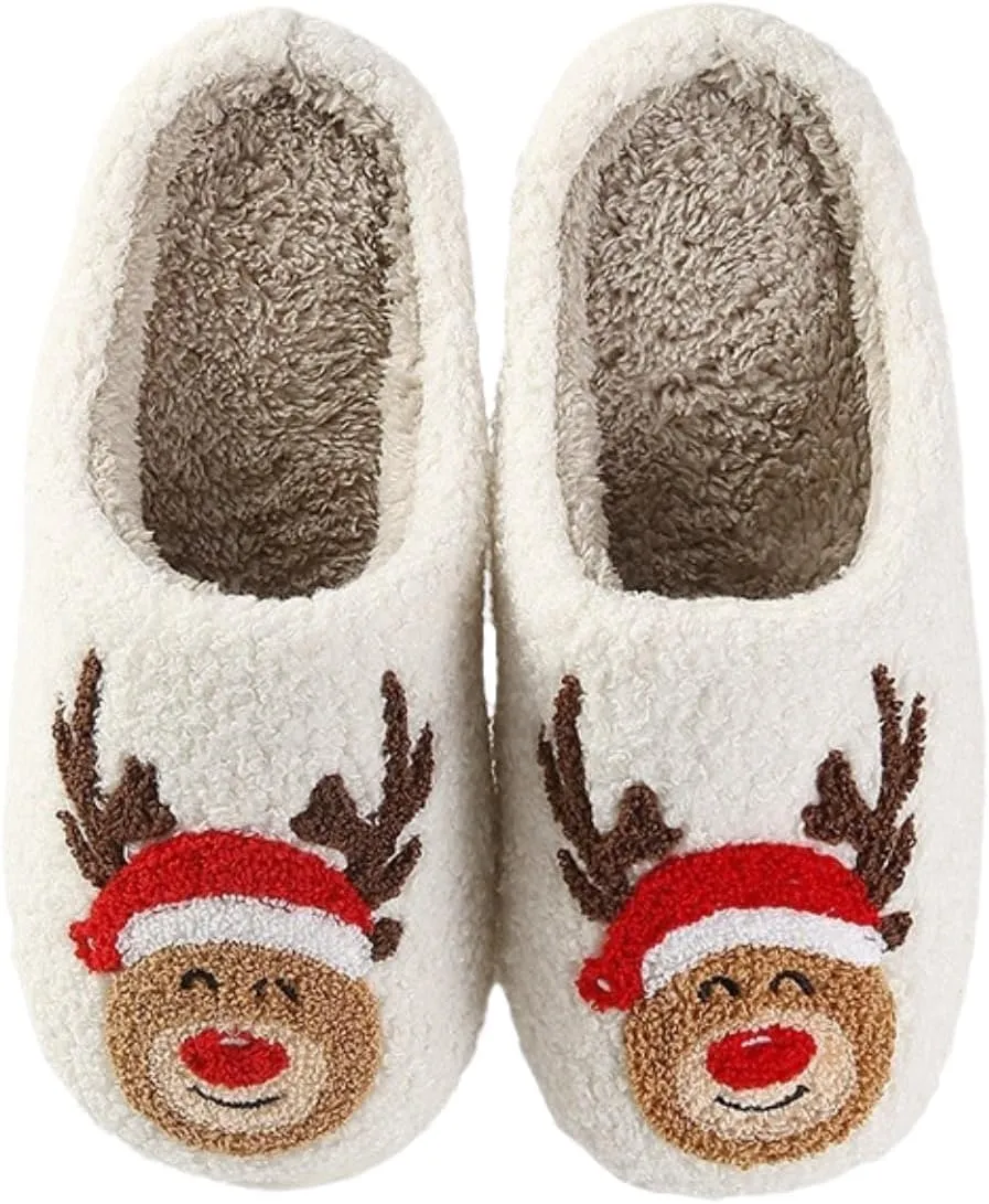 Christmas Slippers for Women Men Cute Cartoon Winter Plush Furry Funny Slippers Comfy Warm House Shoes
