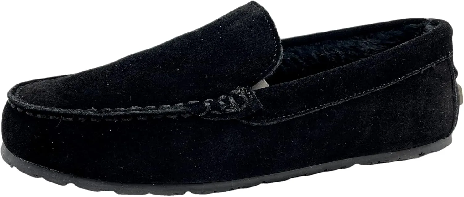 Clarks Mens Suede Moccasin Slippers Warm Cozy Indoor Outdoor Plush Faux Fur Lined Slipper For Men (10 M US, Black)