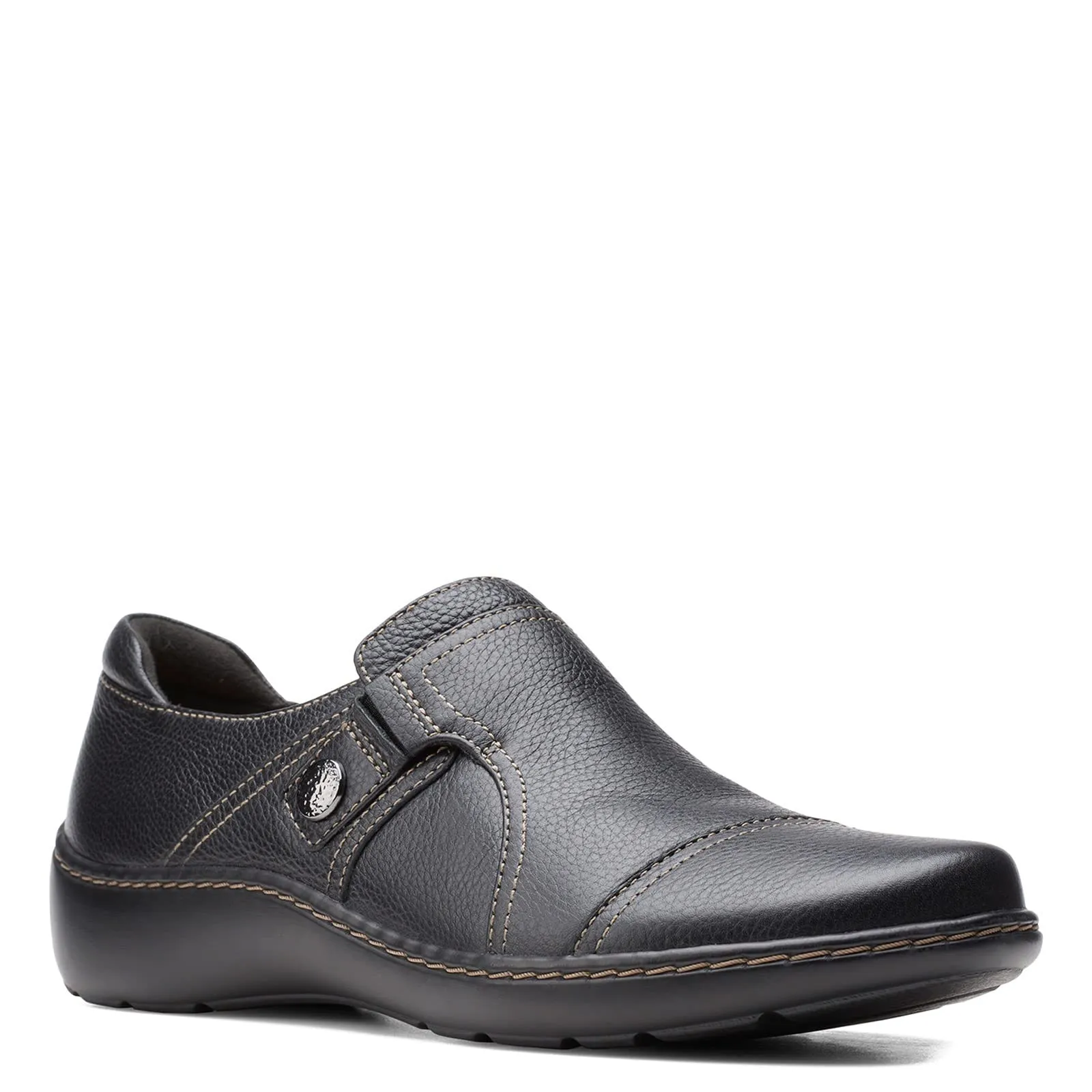 Clarks Women's Cora Poppy Loafer, Black Tumbled, 10