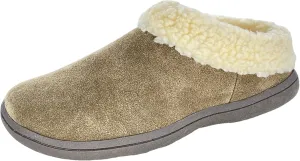 Clarks Womens Slipper Suede Leather With Faux Sherpa Collar JMH1894 - Plush Memory Foam Footbed - Indoor Outdoor House Slippers For Women (8 M US, Sage)