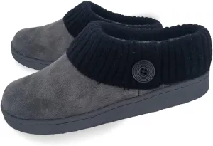 Clarks Womens Suede Leather Comfort Clog Knitted Collar Slipper - Plush Faux Fur Trim - Indoor Outdoor House Slippers For Women (Grey/Black 6M)