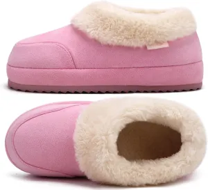 COFACE Women's House Slippers Warm Lined Micro Suede Fuzzy House Shoes for Woman Indoor Outdoor Bedroom Faux Fur Collar Comfy Booties