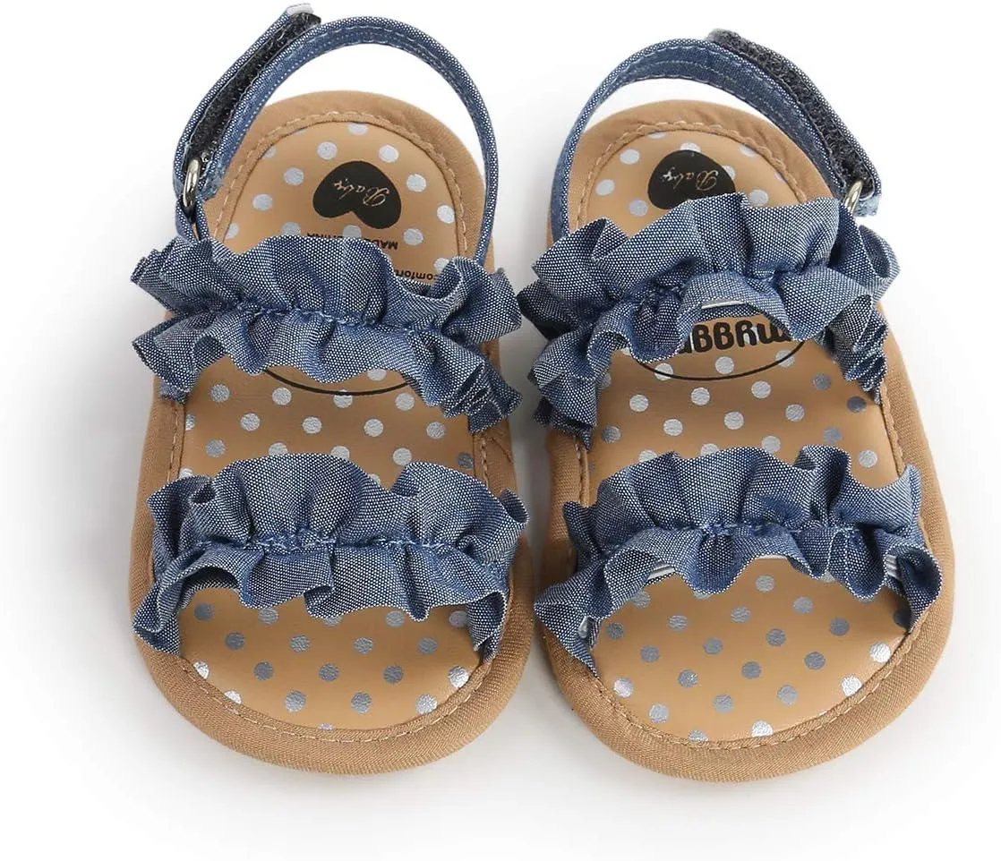 CoKate Baby Girls Sandals Ruffle Bowknot Premium Soft Sole Anti-Slip Open Toe Breathable Summer Outdoor First Walker Shoes Baby Sandals 0-3 months girls