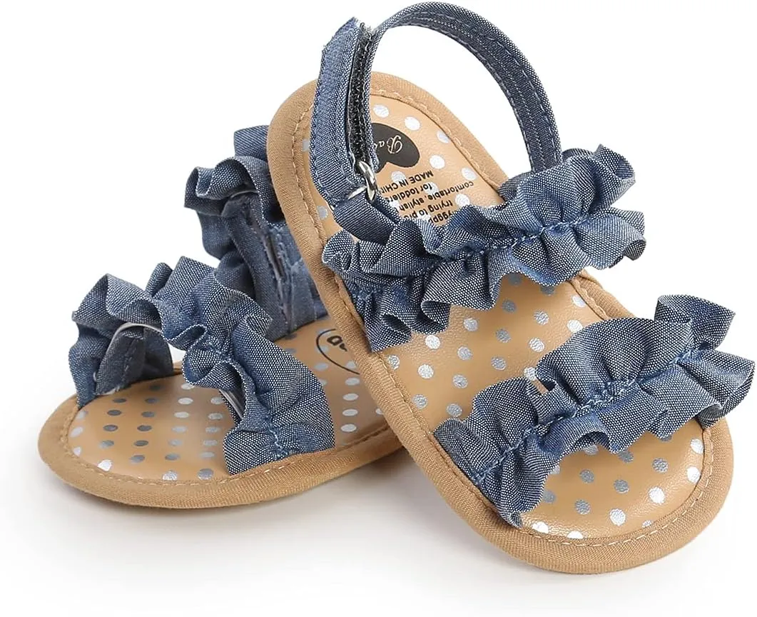 CoKate Baby Girls Sandals Ruffle Bowknot Premium Soft Sole Anti-Slip Open Toe Breathable Summer Outdoor First Walker Shoes Baby Sandals 0-3 months girls