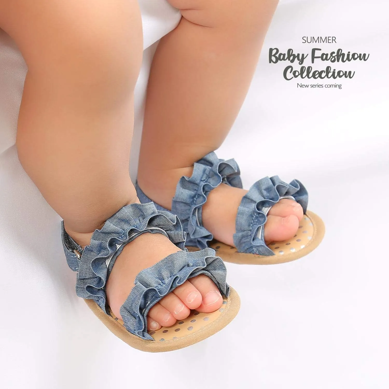 CoKate Baby Girls Sandals Ruffle Bowknot Premium Soft Sole Anti-Slip Open Toe Breathable Summer Outdoor First Walker Shoes Baby Sandals 0-3 months girls