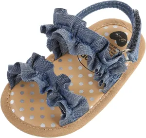 CoKate Baby Girls Sandals Ruffle Bowknot Premium Soft Sole Anti-Slip Open Toe Breathable Summer Outdoor First Walker Shoes Baby Sandals 0-3 months girls