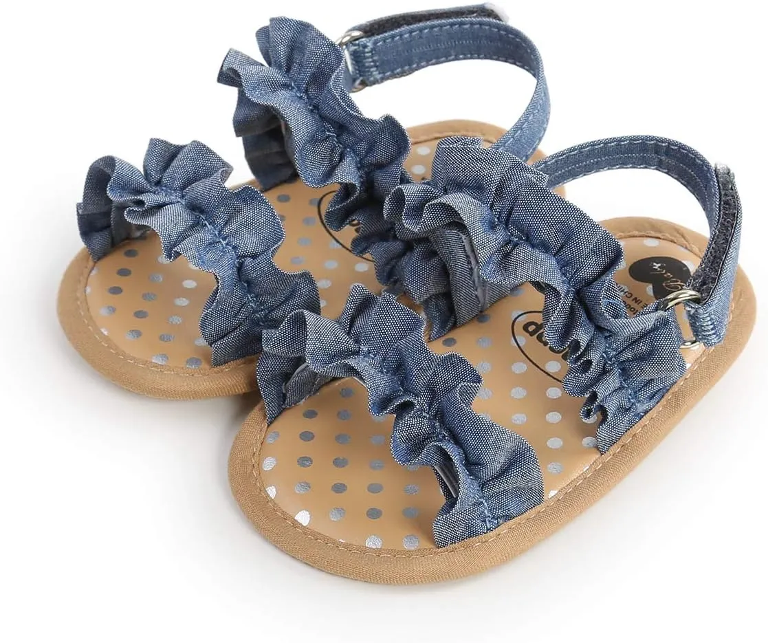 CoKate Baby Girls Sandals Ruffle Bowknot Premium Soft Sole Anti-Slip Open Toe Breathable Summer Outdoor First Walker Shoes Baby Sandals 0-3 months girls