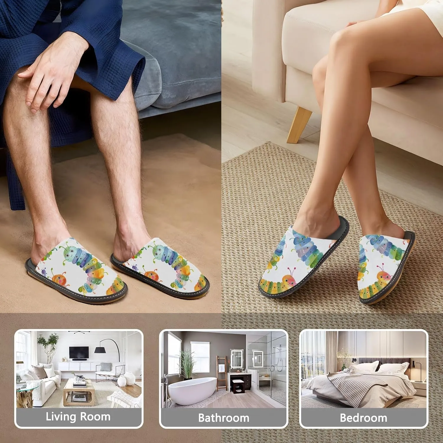 Colorful Caterpillar House Slippers, Non Slip Slippers for Women Men Warm Slippers House Shoes Indoor Outdoor Slippers