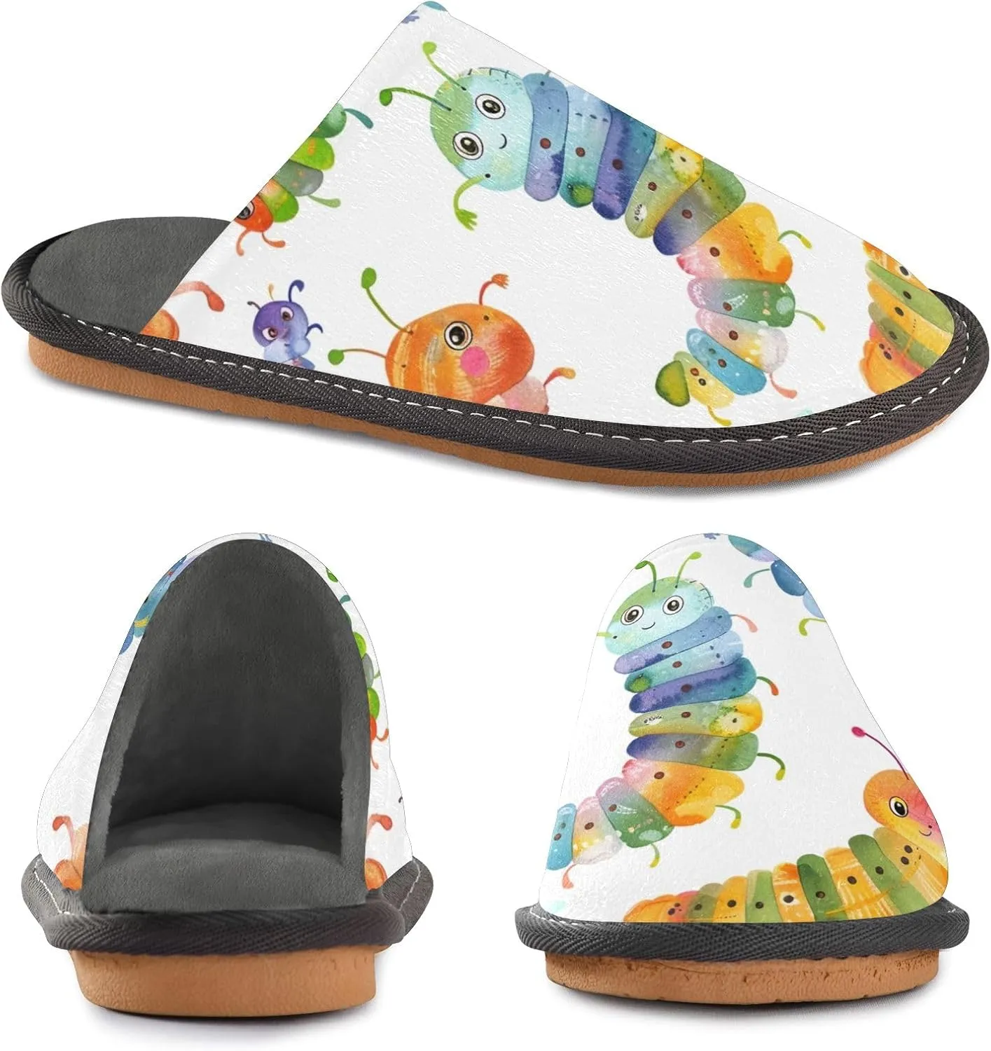 Colorful Caterpillar House Slippers, Non Slip Slippers for Women Men Warm Slippers House Shoes Indoor Outdoor Slippers