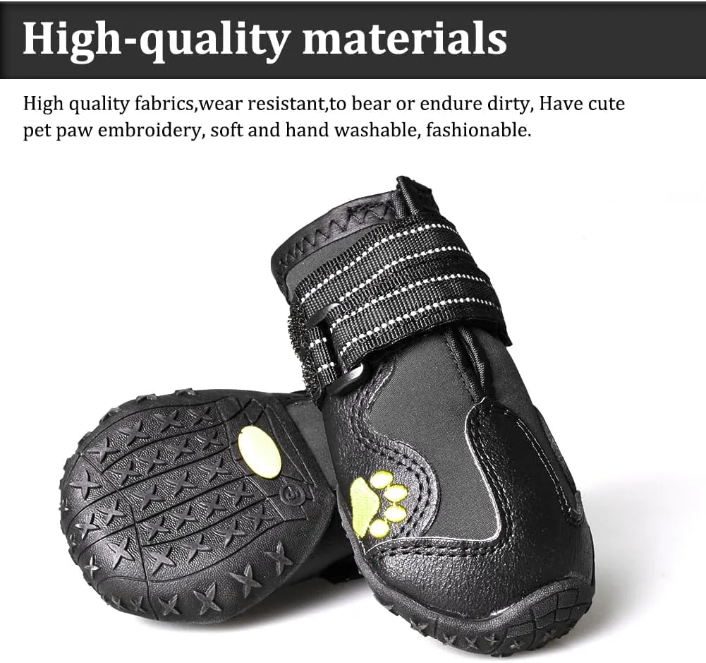 CovertSafe& Dog Boots for Dogs Non-Slip, Waterproof Dog Booties for Outdoor, Dog Shoes for Medium to Large Dogs 4Pcs with Rugged Sole Black