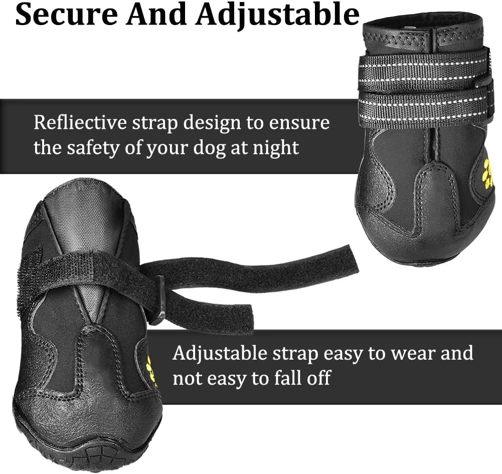 CovertSafe& Dog Boots for Dogs Non-Slip, Waterproof Dog Booties for Outdoor, Dog Shoes for Medium to Large Dogs 4Pcs with Rugged Sole Black