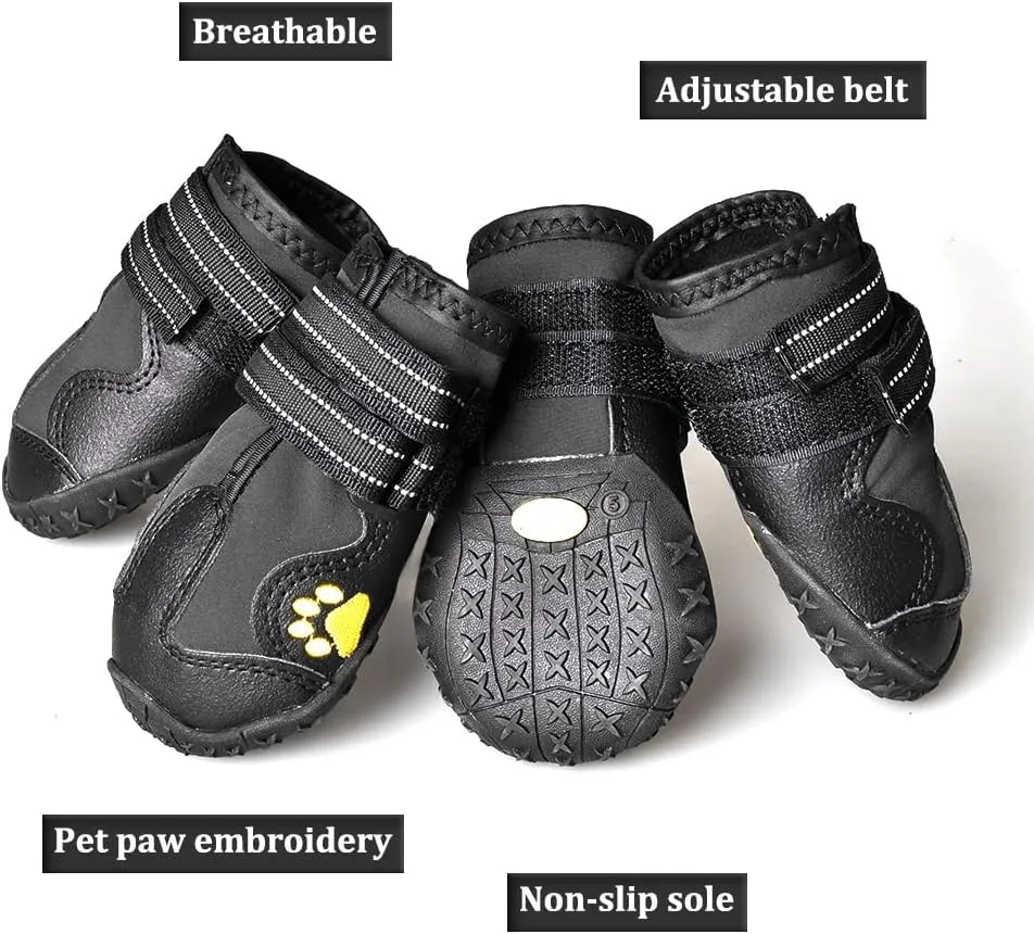 CovertSafe& Dog Boots for Dogs Non-Slip, Waterproof Dog Booties for Outdoor, Dog Shoes for Medium to Large Dogs 4Pcs with Rugged Sole Black