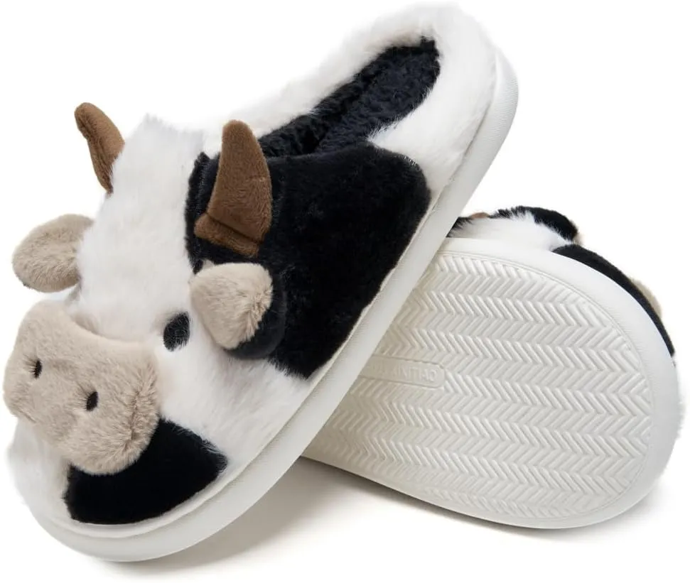 Cow Cartoon Slippers For Women Indoor And Outdoor Mens House Cute Fuzzy Keep Warm Animal Cloud Slides Winter Soft Comfy Warm Anti-Slip Home Slippe