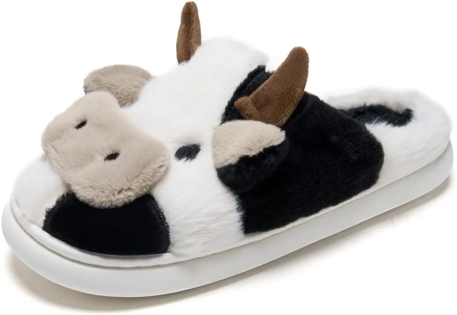 Cow Cartoon Slippers For Women Indoor And Outdoor Mens House Cute Fuzzy Keep Warm Animal Cloud Slides Winter Soft Comfy Warm Anti-Slip Home Slippe