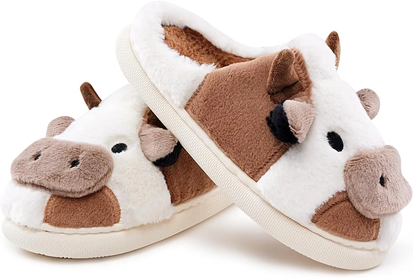 Cow Slippers for Women and Men, Fluffy Cute Cozy Cartoon Cow Cotton House Slipper Womens Milky Cows Animal Preppy Funny Furry Kawaii Bedroom Pillow Cloud Slippers for Women Indoor and Outdoor