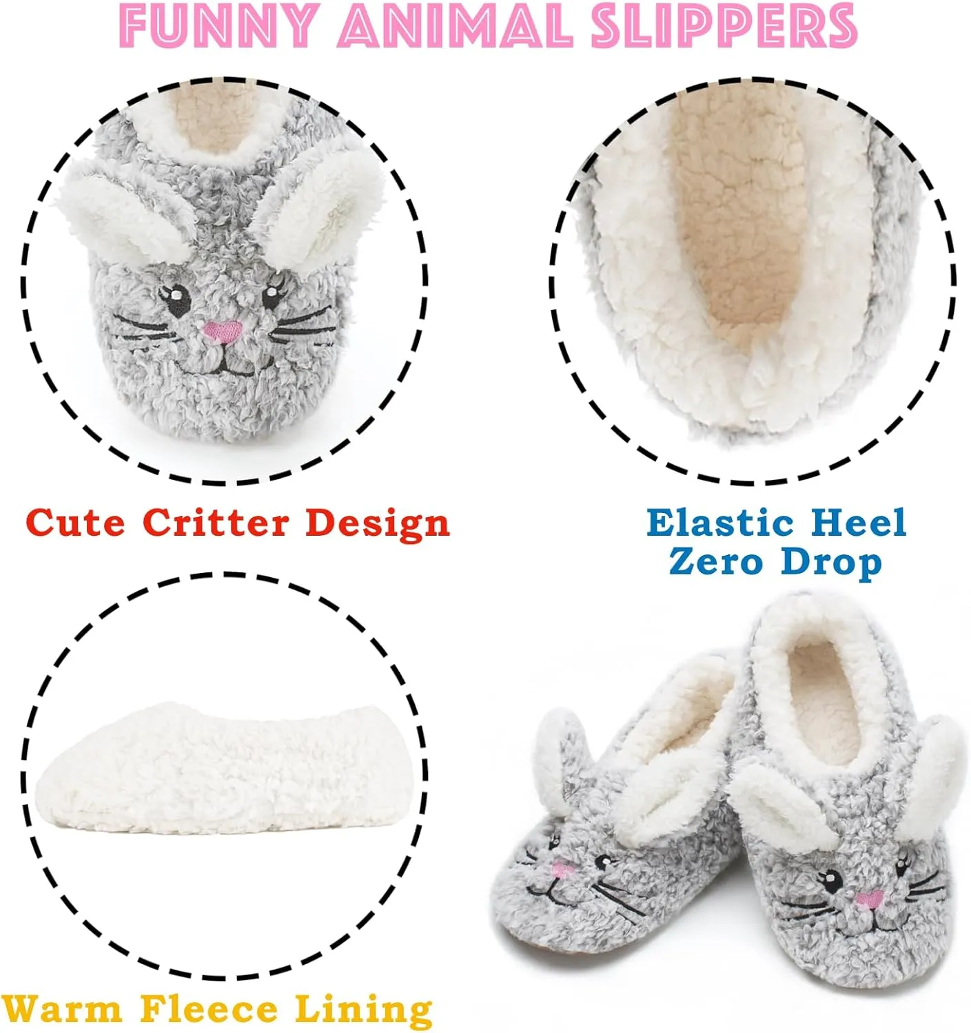 Cozylook Cute Animal House Slippers - Fuzzy Warm Bedroom Slipper Socks Non-Slip Grippers with Funny Face Designs, Fun Christmas Gifts Unique