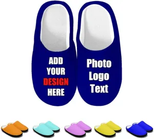 Custom Slippers for Women Men, Personalized Non-Slip Indoor Outdoor Winter Bedroom Shoes Add Your Image Logo Text