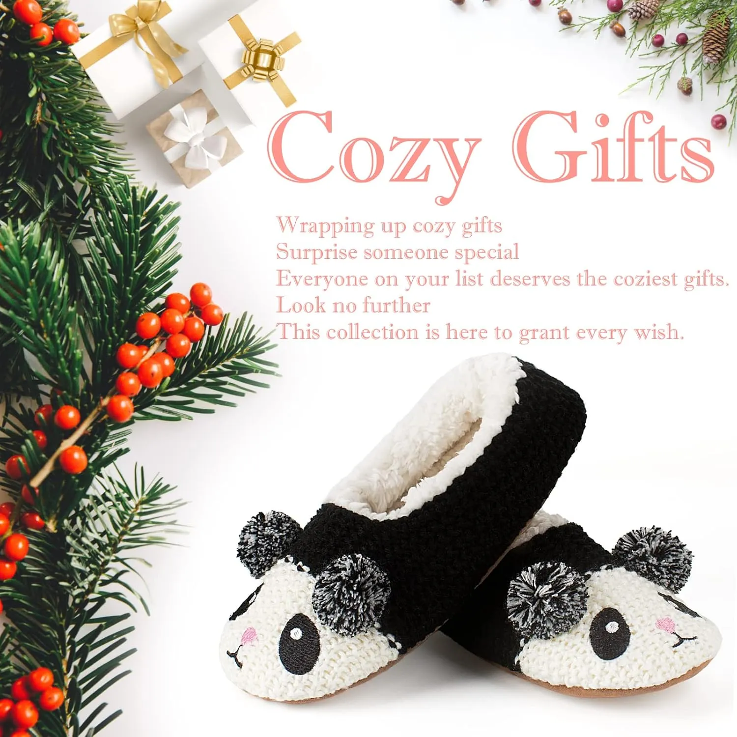 Cute Animal House Slippers, Warm Fuzzy Slipper Socks with Grippers Non Slip, Cozy Funny Gifts
