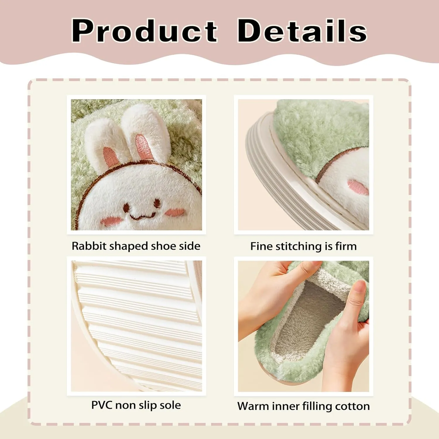 Cute Bunny Slippers for Women Faux Fur Fluffy Winter Slip-On House Slippers Warm Fuzzy Anti-Skid Indoor Outdoor Shoes