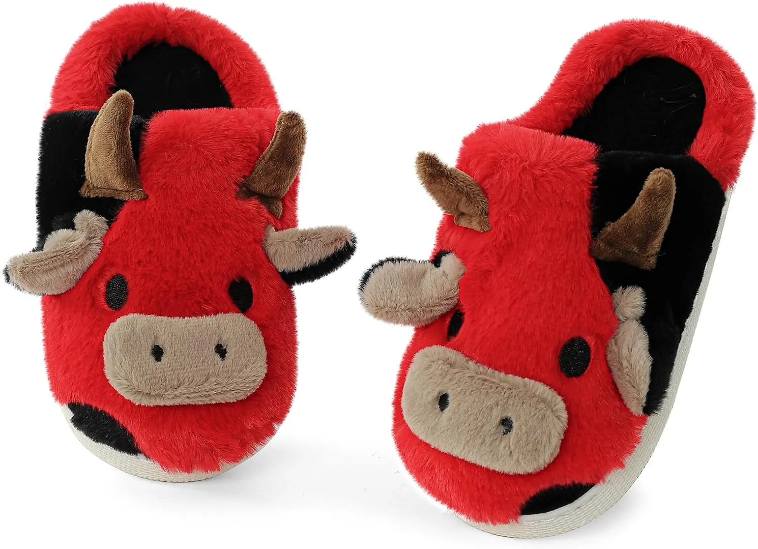 Cute Cartoon Cow Slippers for Girls Boys, Toddler Kids Animal House Slipper Warm Fuzzy Shoes with Memory Foam for Indoor Outdoor