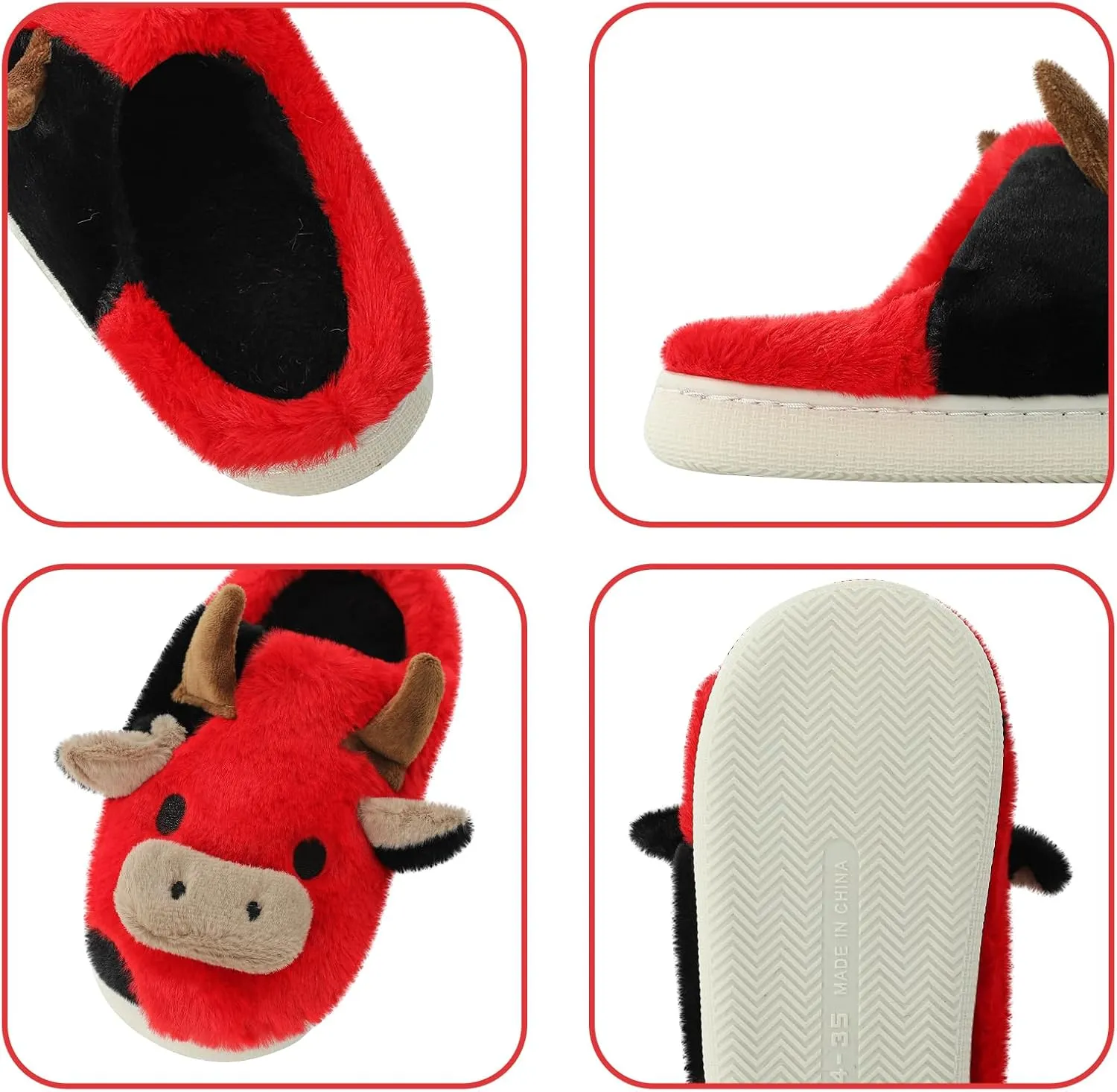 Cute Cartoon Cow Slippers for Girls Boys, Toddler Kids Animal House Slipper Warm Fuzzy Shoes with Memory Foam for Indoor Outdoor