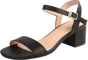 DADAWEN Women's Open Toe Ankle Strap Glitter Low Block Chunky Heels Sandals Dress Pumps Shoes
