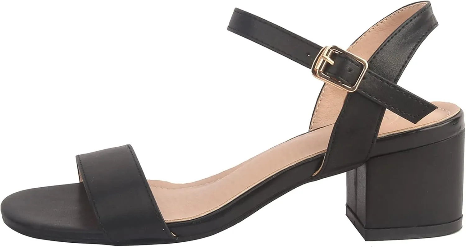 DADAWEN Women's Open Toe Ankle Strap Glitter Low Block Chunky Heels Sandals Dress Pumps Shoes