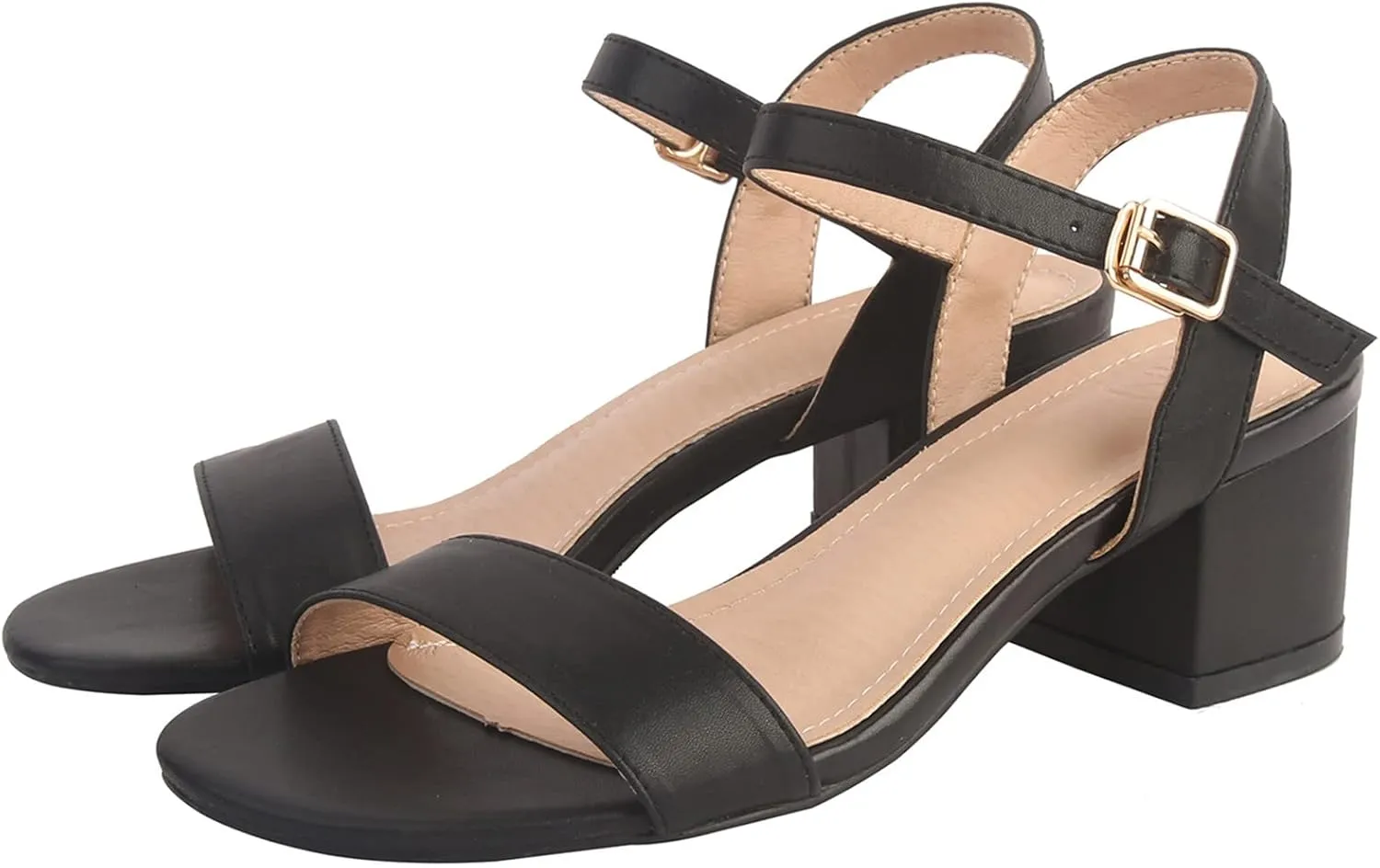 DADAWEN Women's Open Toe Ankle Strap Glitter Low Block Chunky Heels Sandals Dress Pumps Shoes