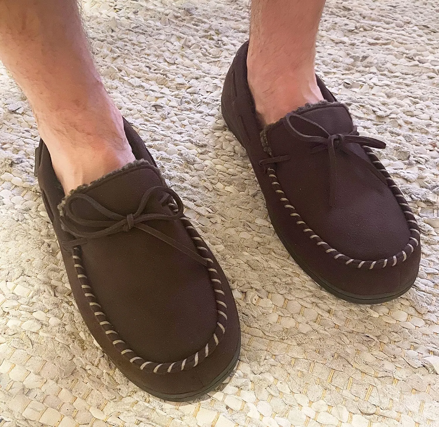 Dearfoams Gifts for Men, Dad, Brother, Husband - Men's Moccasin Slippers - Breathable Memory Foam Toby Men's Slipper