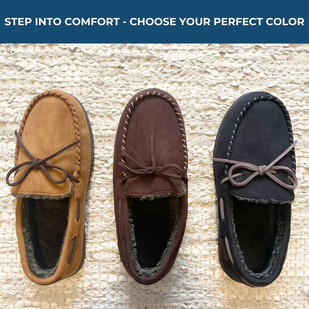Dearfoams Gifts for Men, Dad, Brother, Husband - Men's Moccasin Slippers - Breathable Memory Foam Toby Men's Slipper