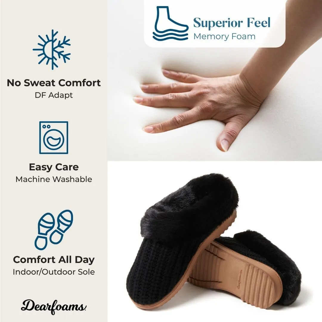 Dearfoams Gifts for Women, Mom, Sister, Wife - Fuzzy Fluffy Memory Foam Slipper - Hannah Knit Clog House Shoe House Slipper