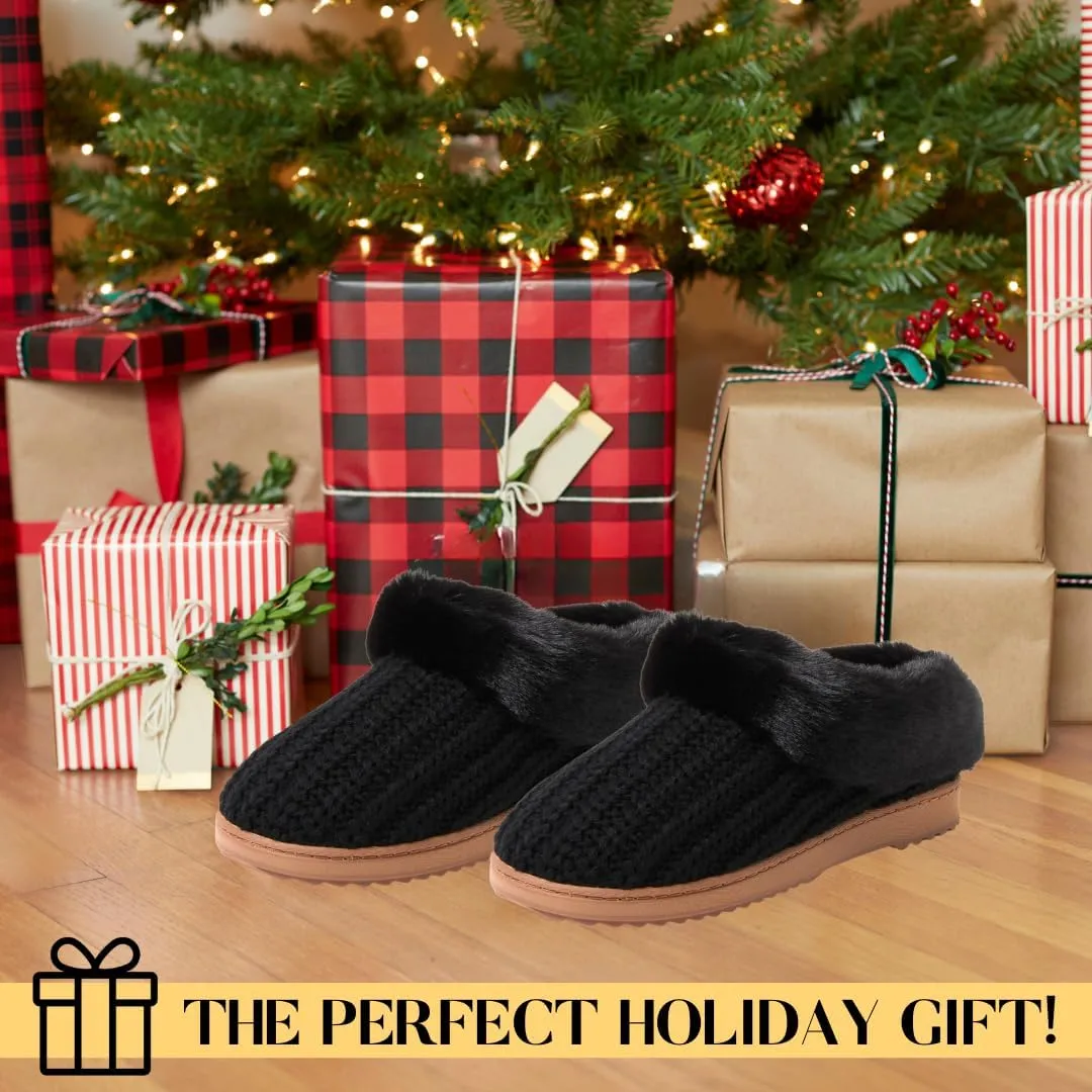 Dearfoams Gifts for Women, Mom, Sister, Wife - Fuzzy Fluffy Memory Foam Slipper - Hannah Knit Clog House Shoe House Slipper