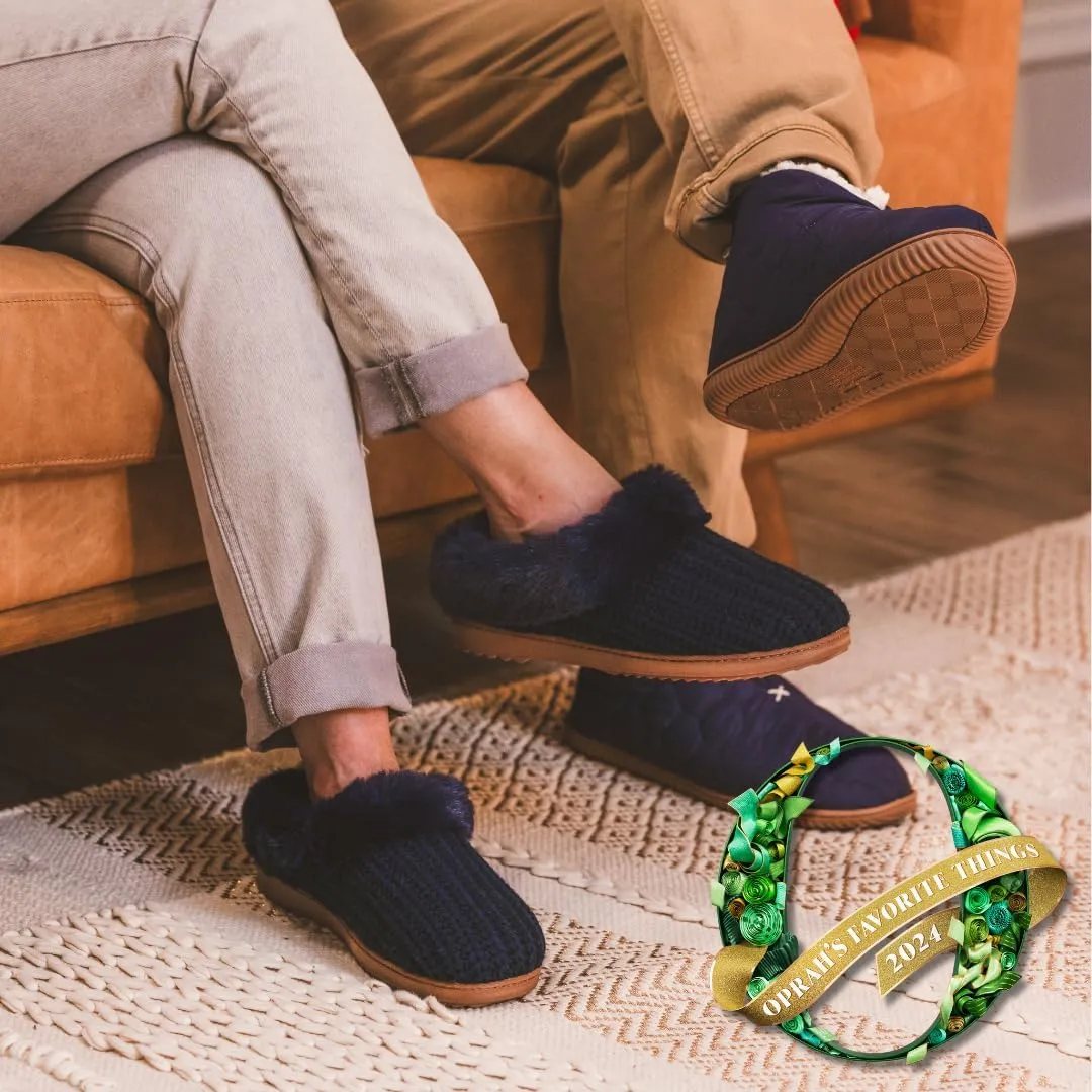 Dearfoams Gifts for Women, Mom, Sister, Wife - Fuzzy Fluffy Memory Foam Slipper - Hannah Knit Clog House Shoe House Slipper