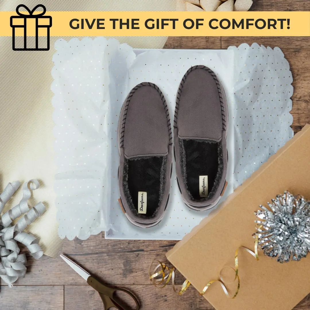 Dearfoams Men's Breathable Memory Foam Indoor Outdoor Keaton Moccasin Slipper with Wide Widths