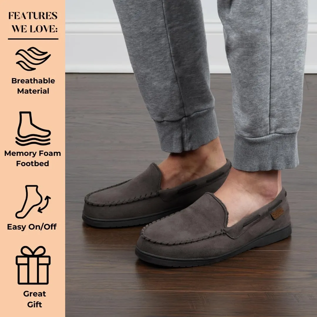 Dearfoams Men's Breathable Memory Foam Indoor Outdoor Keaton Moccasin Slipper with Wide Widths