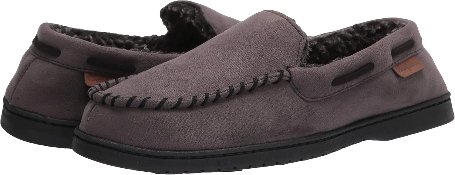 Dearfoams Men's Breathable Memory Foam Indoor Outdoor Keaton Moccasin Slipper with Wide Widths