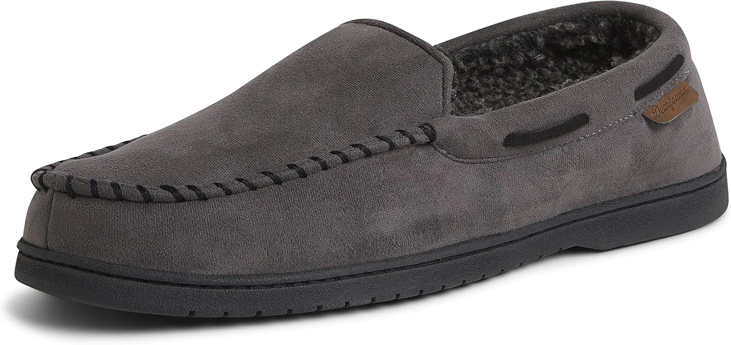 Dearfoams Men's Breathable Memory Foam Indoor Outdoor Keaton Moccasin Slipper with Wide Widths