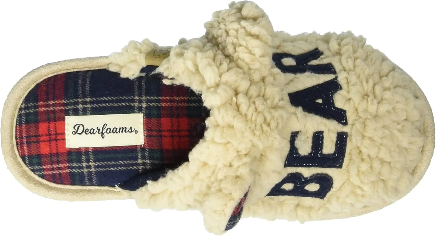 Dearfoams Women's Buffalo Check Lil Bear Scuff Slipper