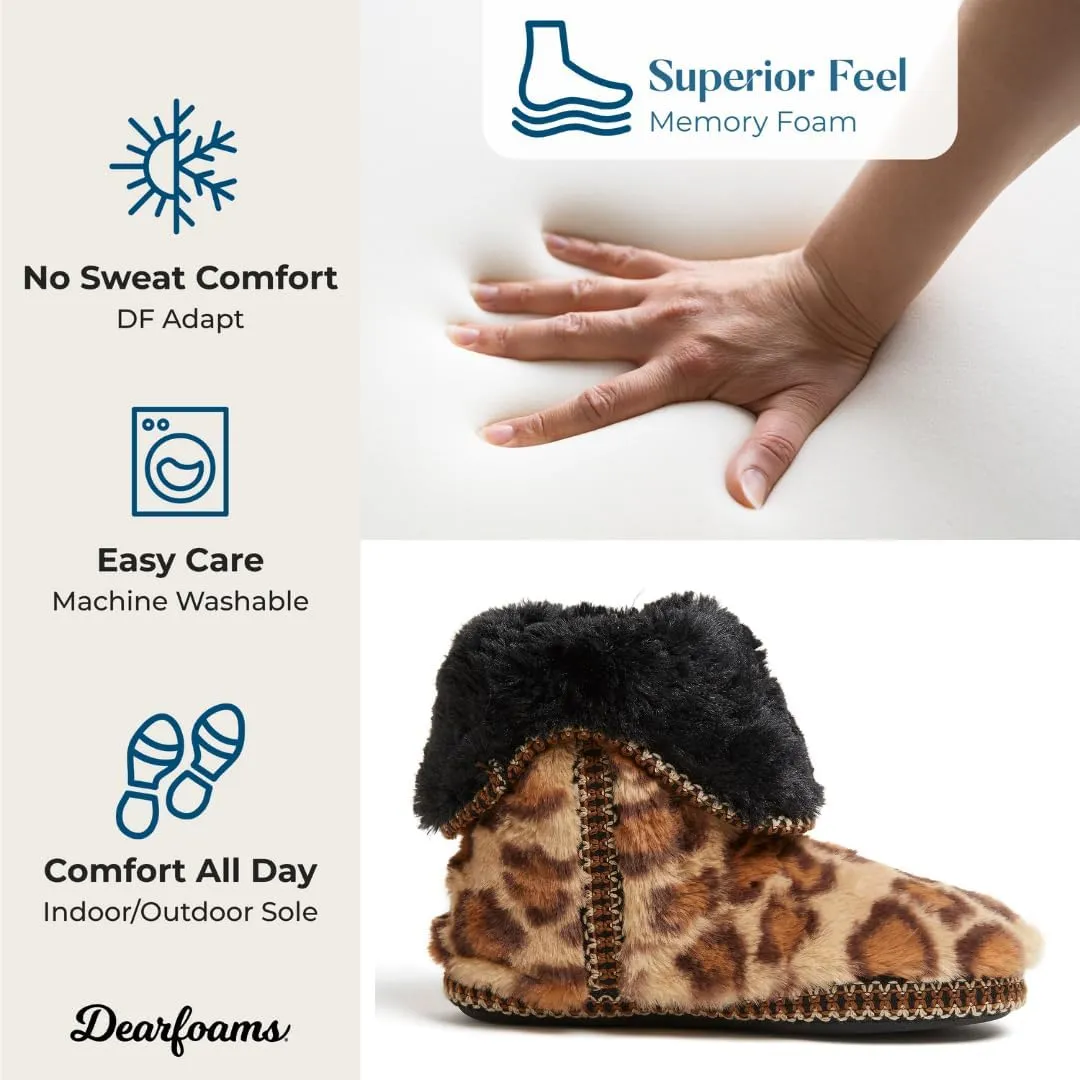 Dearfoams Women's Fuzzy Memory Foam Beth Bedroom Bootie Slipper Sock with Grippers
