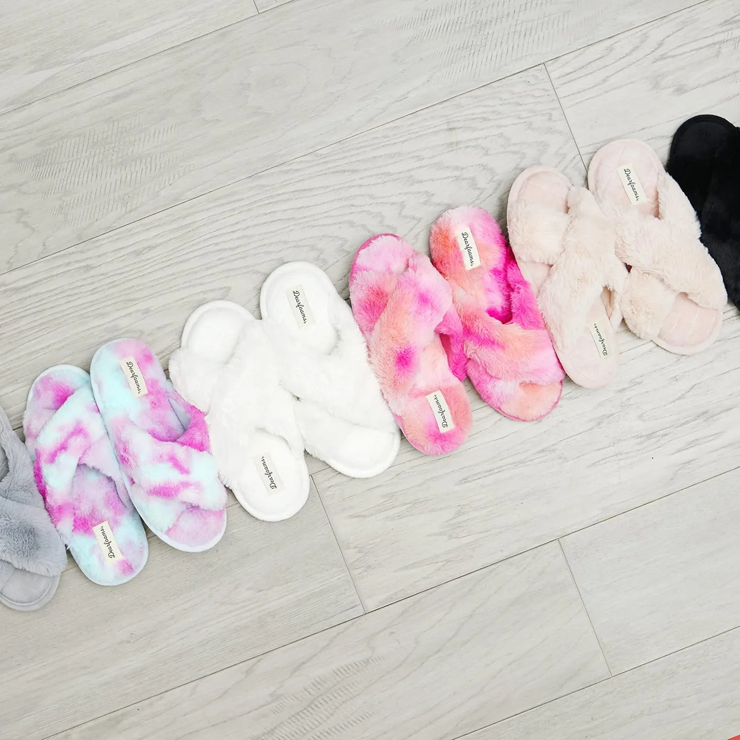 Dearfoams Women's Jessica Furry Cross Band Slide Slipper