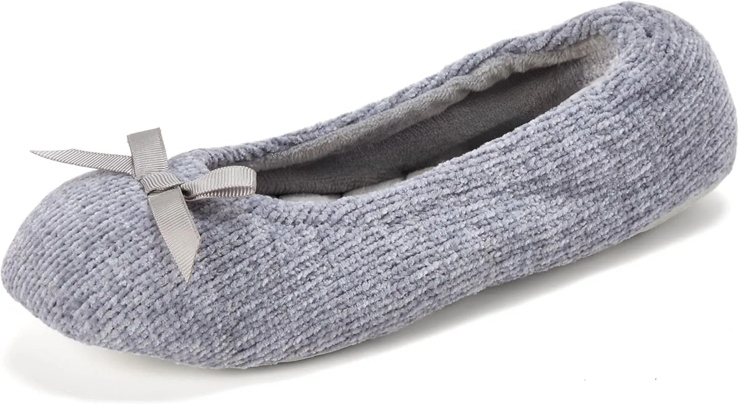 Dearfoams Women's Layla Ballerina Slipper with Memory Foam, Soft Tie Bow and Suede Sole