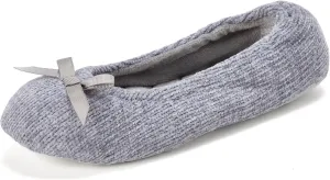 Dearfoams Women's Layla Ballerina Slipper with Memory Foam, Soft Tie Bow and Suede Sole