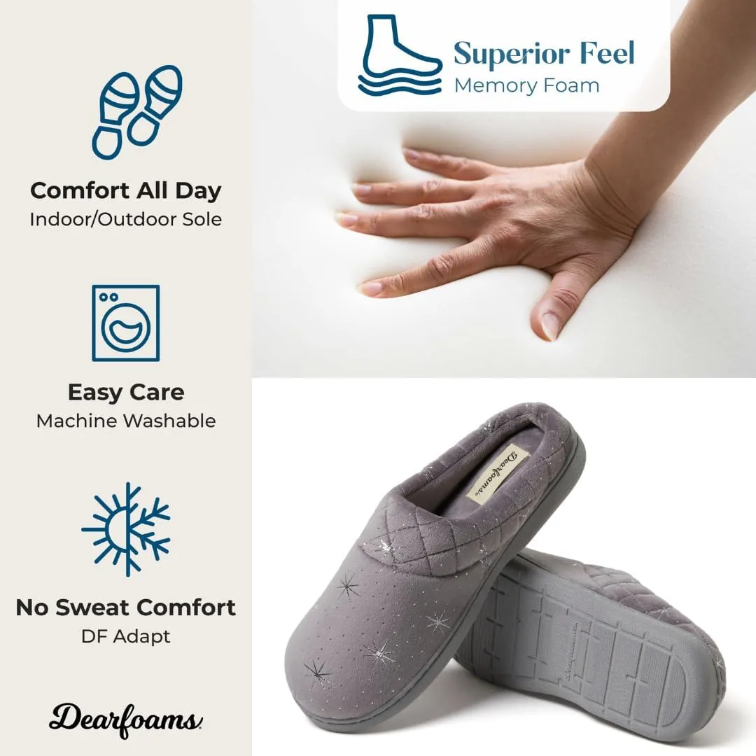 Dearfoams Women's Memory Foam Indoor Outdoor Darcy Velour Clog House Slipper with Wide Widths