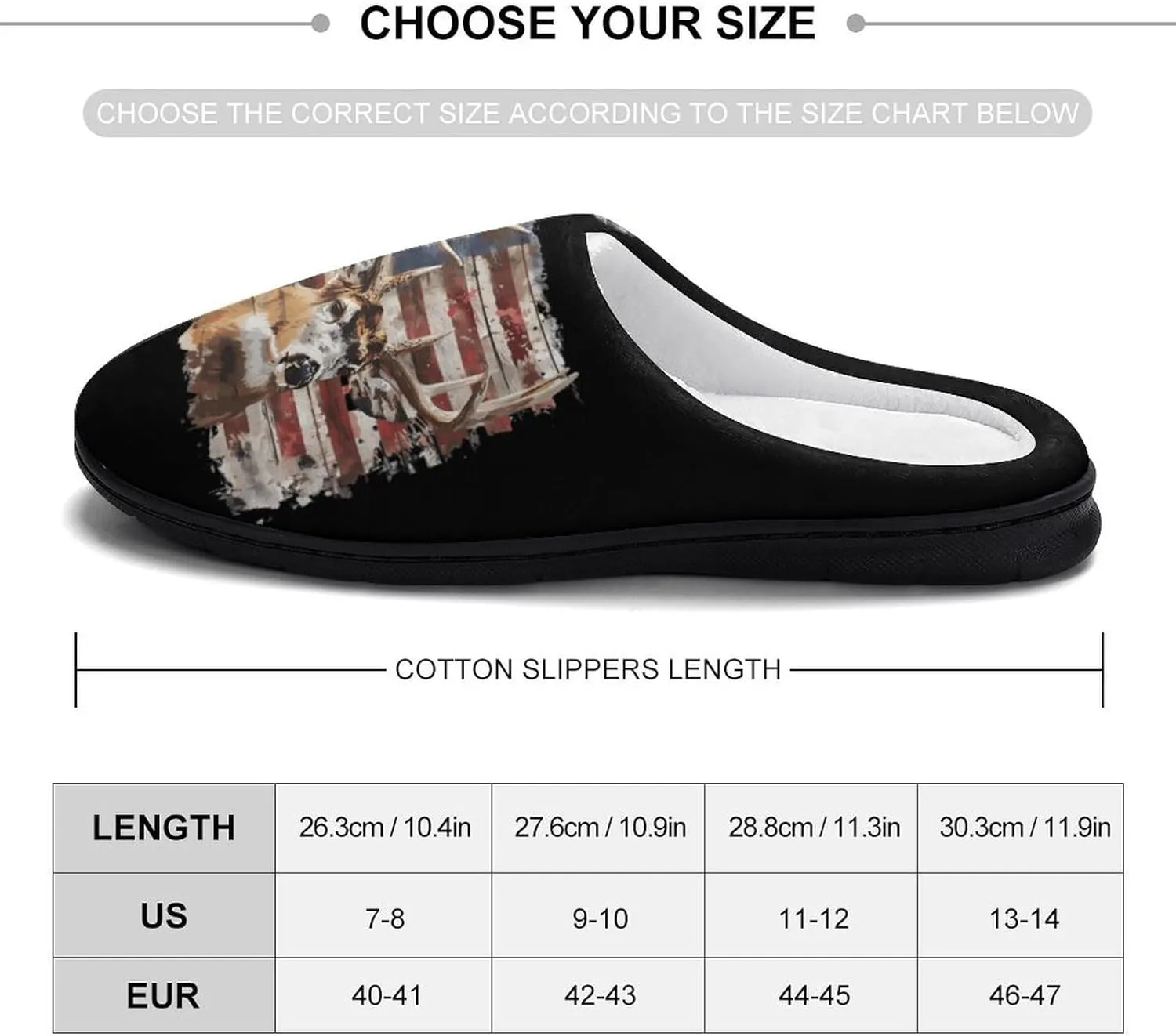 Deer Hunting American Camouflage Flag Men's Cotton Slippers Memory Foam Anti-Skid Sole House Shoes