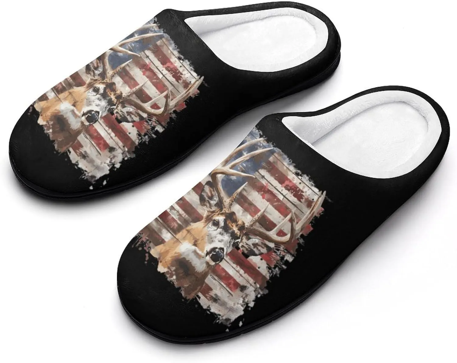 Deer Hunting American Camouflage Flag Men's Cotton Slippers Memory Foam Anti-Skid Sole House Shoes