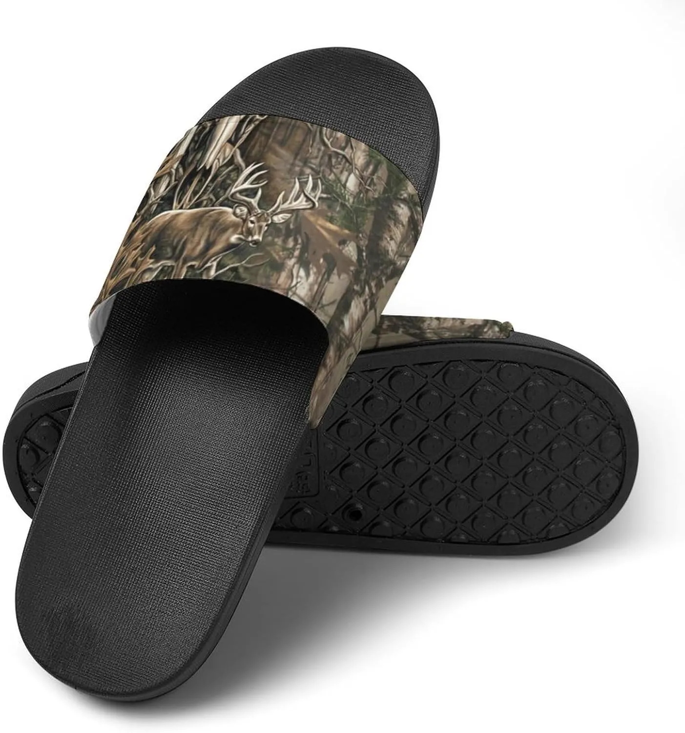Deer Hunting Camouflage Bull Skull Funny Slide Sandals Non-Slip PVC Shower Slipper House Shoes Open Toe Slippers for Adult