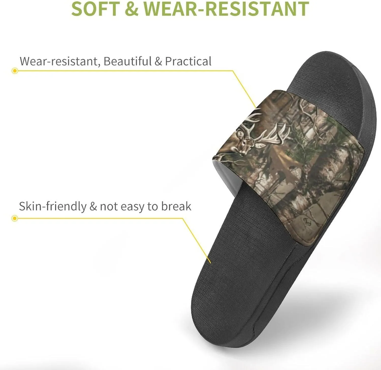 Deer Hunting Camouflage Bull Skull Funny Slide Sandals Non-Slip PVC Shower Slipper House Shoes Open Toe Slippers for Adult