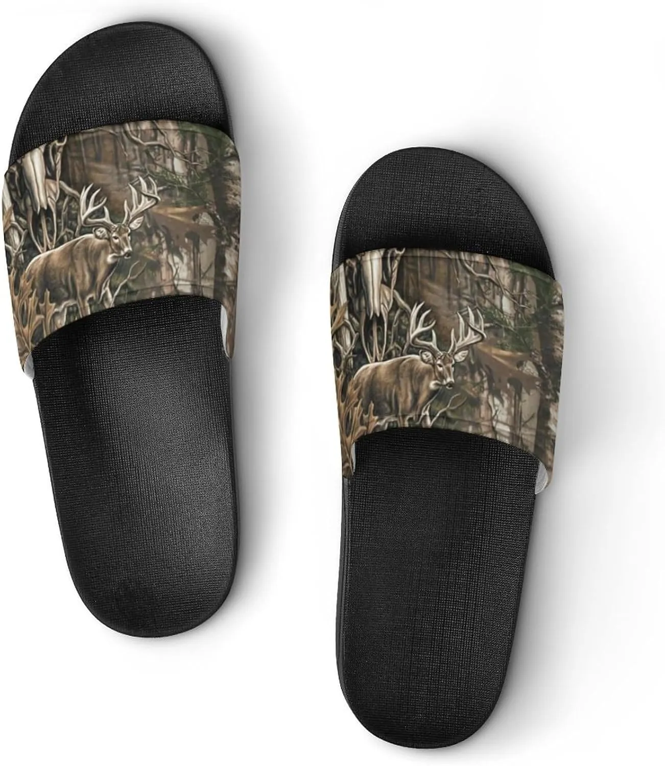 Deer Hunting Camouflage Bull Skull Funny Slide Sandals Non-Slip PVC Shower Slipper House Shoes Open Toe Slippers for Adult