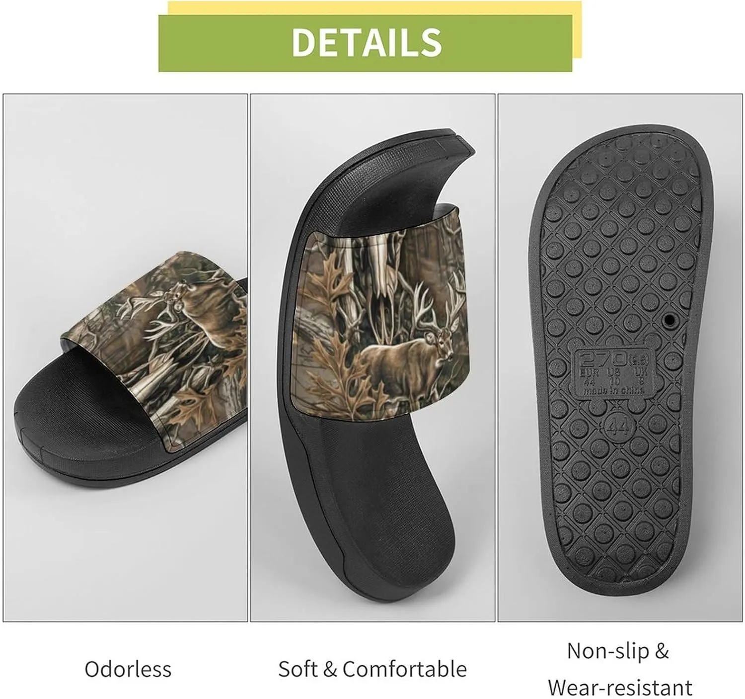 Deer Hunting Camouflage Bull Skull Funny Slide Sandals Non-Slip PVC Shower Slipper House Shoes Open Toe Slippers for Adult